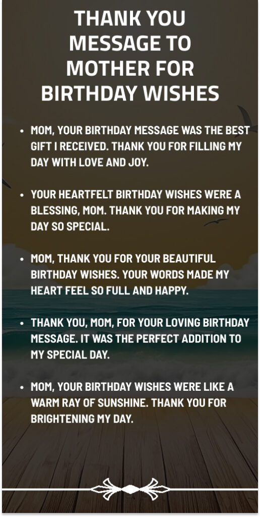 Thank You Message to Mother for Birthday Wishes